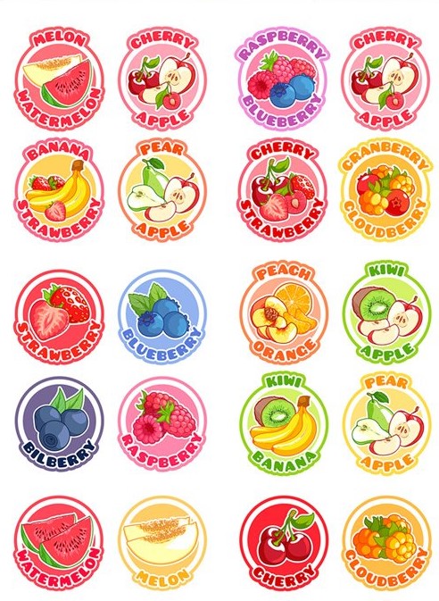 Sticker nhãn dán các loại trái cây có chữ minh họa dành cho bé -  graphics.vietnamprinting.com